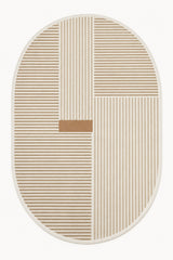 Striped Modern Oval Rug – Beige