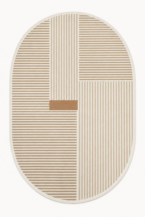 Striped Modern Oval Rug – Beige