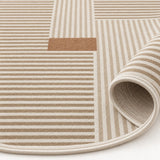 Striped Modern Oval Rug – Beige – texture close-up