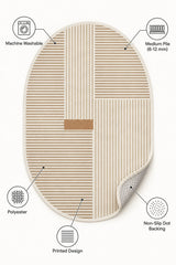 Striped Modern Oval Rug – Beige – features