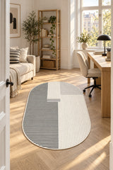 Striped Modern Oval Rug – Gray in a office