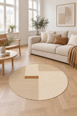 Striped Modern Round Area Rug – Multicolor in a living room