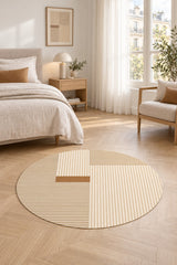 Striped Modern Round Area Rug – Multicolor in a bedroom