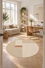 Striped Modern Round Area Rug – Multicolor in a office