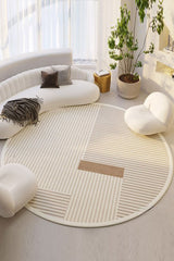 Striped Modern Round Area Rug – Multicolor in a living room