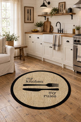 Striped Modern Round Kitchen Rug – Black in a kitchen