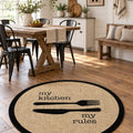 Striped Modern Round Kitchen Rug – Black in a dining room