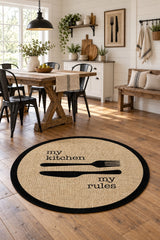 Striped Modern Round Kitchen Rug – Black in a dining room