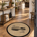 Striped Modern Round Kitchen Rug – Black in a hallway