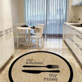 Striped Modern Round Kitchen Rug – Black in a kitchen