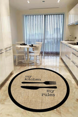 Striped Modern Round Kitchen Rug – Black in a kitchen