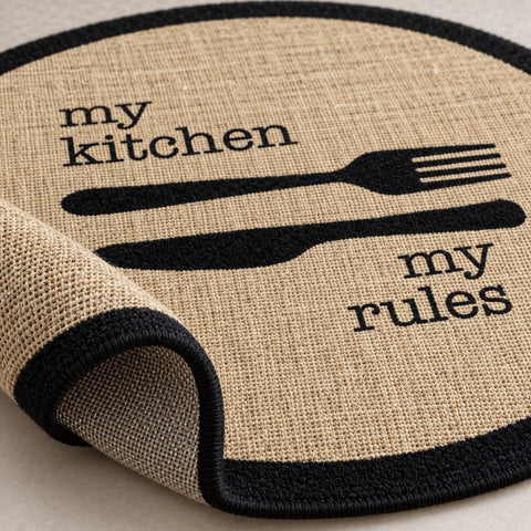 Striped Modern Round Kitchen Rug – Black – texture close-up