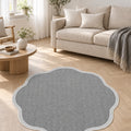 Striped Modern Round Kitchen Rug – Gray in a living room