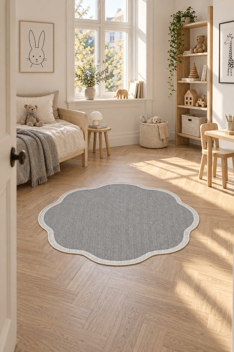 Striped Modern Round Kitchen Rug – Gray in a nursery