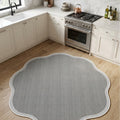 Striped Modern Round Kitchen Rug – Gray in a kitchen
