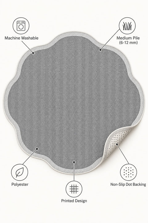 Striped Modern Round Kitchen Rug – Gray – features