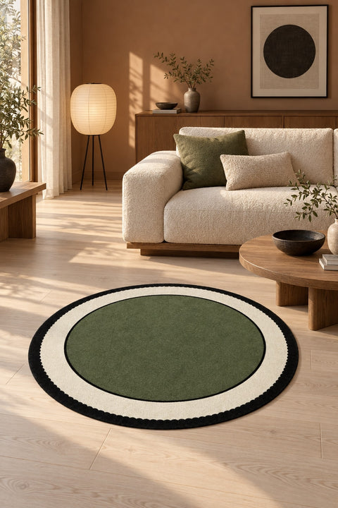 Striped Modern Round Kitchen Rug – Green in a living room