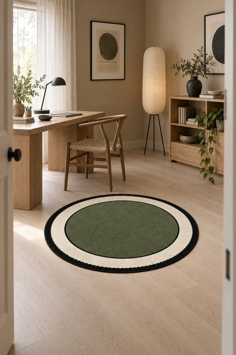 Striped Modern Round Kitchen Rug – Green in a office
