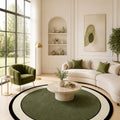 Striped Modern Round Kitchen Rug – Green in a living room