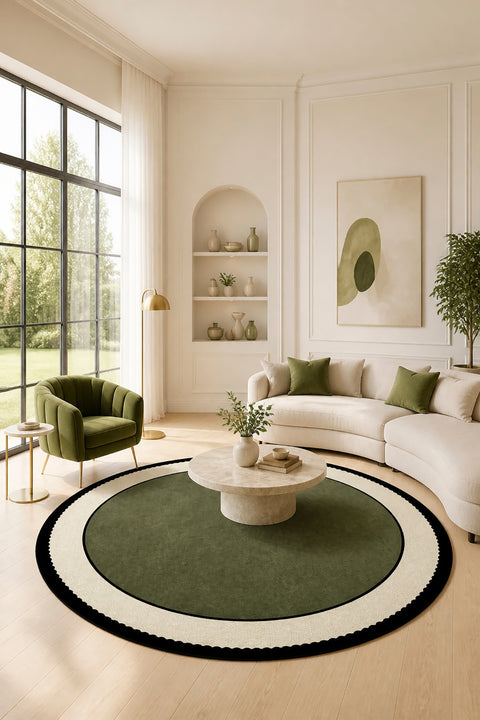 Striped Modern Round Kitchen Rug – Green in a living room