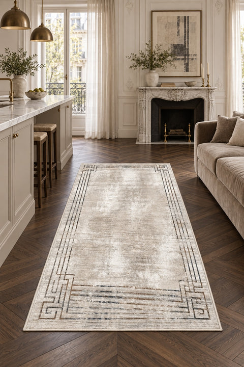 Striped Modern Runner Rug in a kitchen