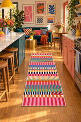 Striped Modern Runner Rug in a kitchen