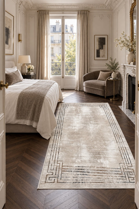 Striped Modern Runner Rug in a bedroom