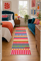 Striped Modern Runner Rug in a bedroom