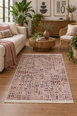 Striped Scandinavian Area Rug – Beige & Taupe in a living room