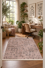 Striped Scandinavian Area Rug – Beige & Taupe in a office