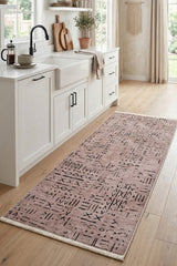 Striped Scandinavian Area Rug – Beige & Taupe in a kitchen