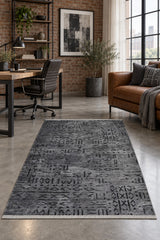 Striped Scandinavian Area Rug – Charcoal in a office