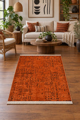 Striped Scandinavian Area Rug – Orange in a living room