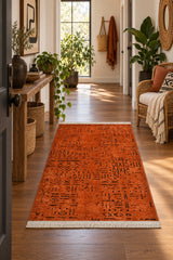 Striped Scandinavian Area Rug – Orange in a hallway