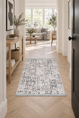 Striped Scandinavian Area Rug – White in a hallway