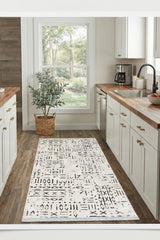 Striped Scandinavian Area Rug – White in a kitchen