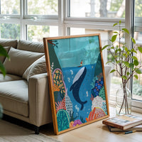 Suki McMaster Whale and Coral Reef Illustration Home Art Print