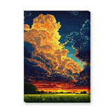 Sunset Cloud Retro Pixel Wall Art – Abstract Orange Landscape Print
