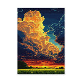 Sunset Cloud Retro Pixel Wall Art – Abstract Orange Landscape Print