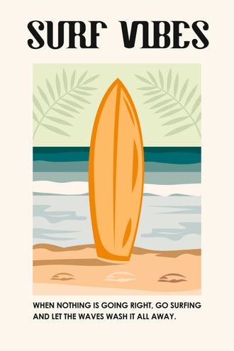 Surf Vibes Typography Coastal Wall Art – Retro Beach Quote Print