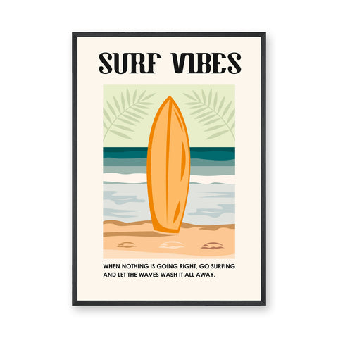 Surf Vibes Typography Coastal Wall Art – Retro Beach Quote Print
