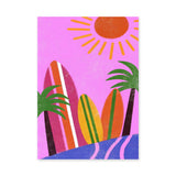 Surfboard Palm Tree Pop Art Wall Art – Retro Coastal Sun and Wave