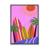 Surfboard Palm Tree Pop Art Wall Art – Retro Coastal Sun and Wave