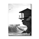 Surfer Ocean Coastal Wall Art – Black and White Cliff Wave Print