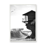 Surfer Ocean Coastal Wall Art – Black and White Cliff Wave Print