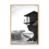 Surfer Ocean Coastal Wall Art – Black and White Cliff Wave Print