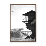 Surfer Ocean Coastal Wall Art – Black and White Cliff Wave Print
