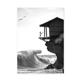 Surfer Ocean Coastal Wall Art – Black and White Cliff Wave Print