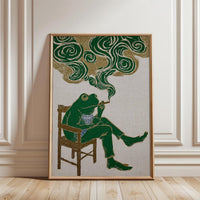 Surreal Frog Smoking Fine Print, Retro Japanese Style Décor Poster, Whimsical Animal Wall Décor, Retro Amphibian Illustration, Funky Home Decor