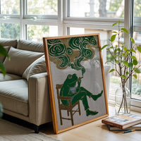 Surreal Frog Smoking Fine Print, Retro Japanese Style Décor Poster, Whimsical Animal Wall Décor, Retro Amphibian Illustration, Funky Home Decor